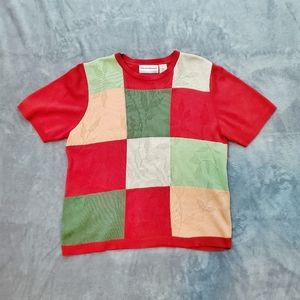Retro Alfred Dunner Petite Patchwork Sweater Tee